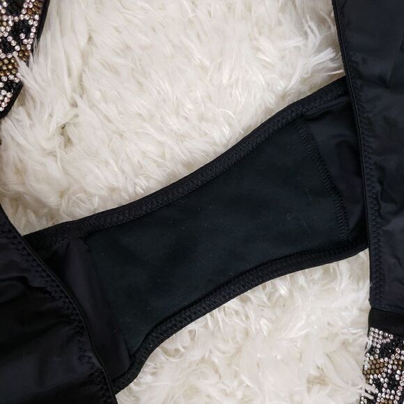 Victoria's Secret BRAZILIAN MEDIUM Black Crystals Cheetha Print Very Sexy - Picture 5 of 6
